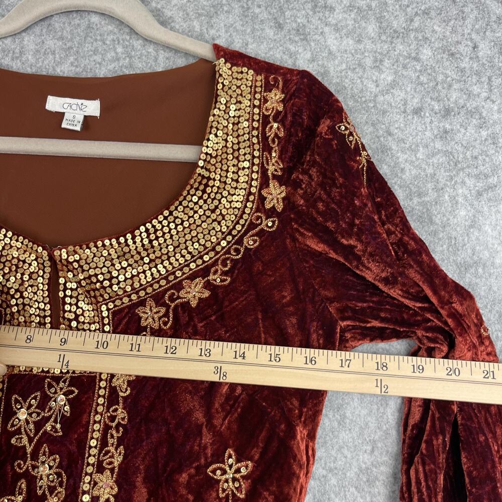 VTG Cache Crushed Velvet Top Womens‎ Small Silk Blend Embroidered Y2K Whimsigoth - Picture 10 of 16